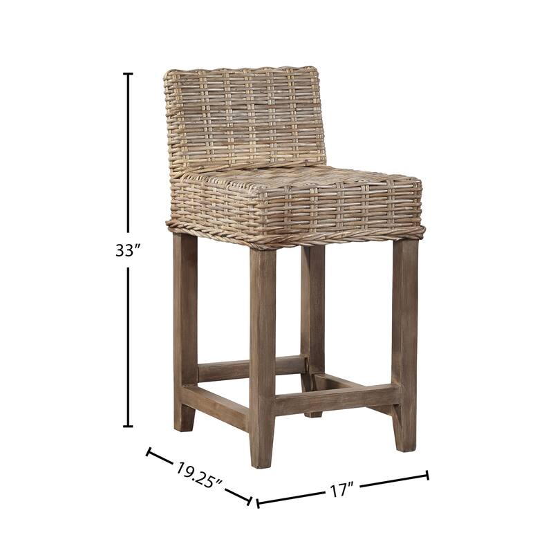 Marathon Handwoven Kubu & Mahogany Counter Stool
