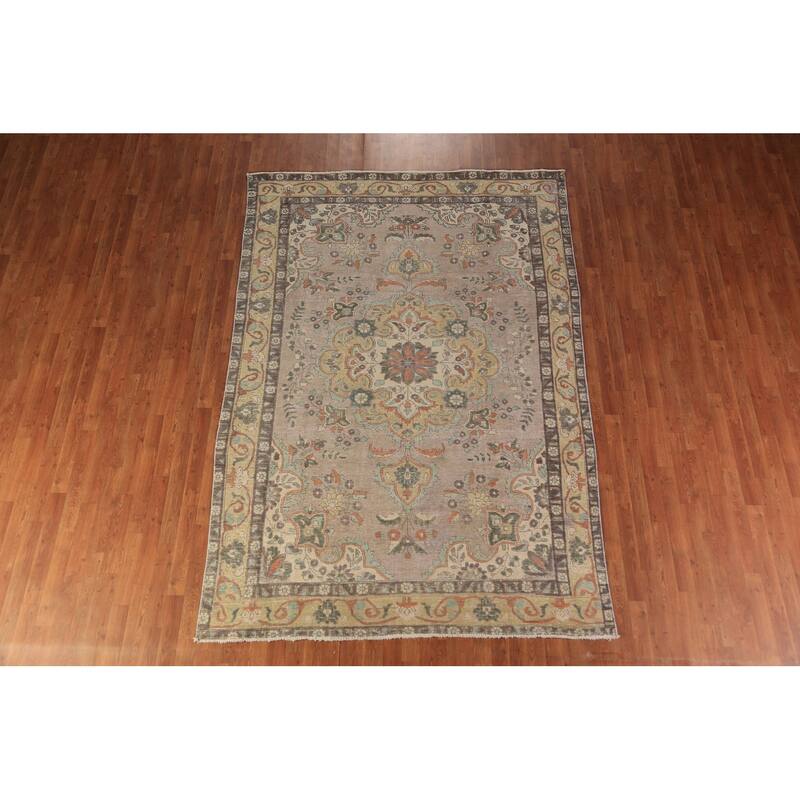 Medallion Tabriz Persian Area Rug Oriental Floral Handmade Wool Carpet - 6'8"x 9'7"