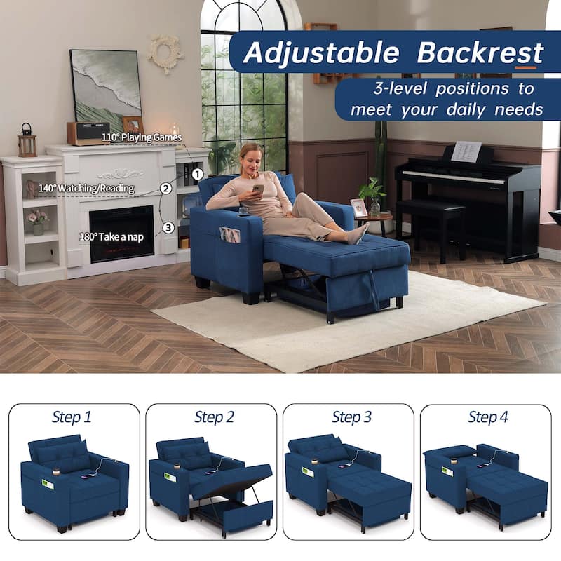 Futon Chair Bed Convertible Chair 3-in-1 Pull Out Sleeper Chair Beds for Living Room