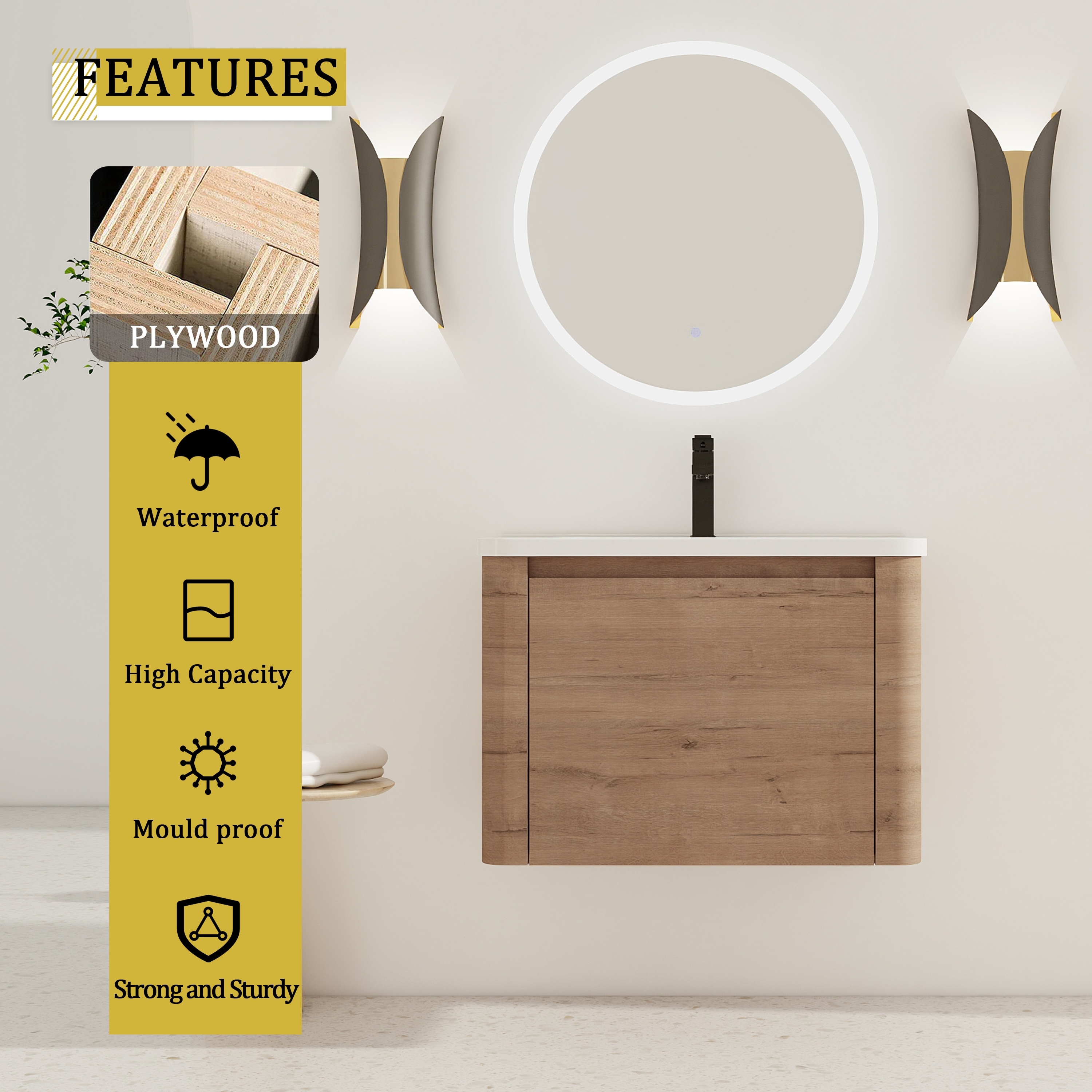 Floating Bathroom Vanity with Sink, Wall-Mounted Bathroom Storage Cabinet, Vanity Cabinet & Ceramic Sink Set