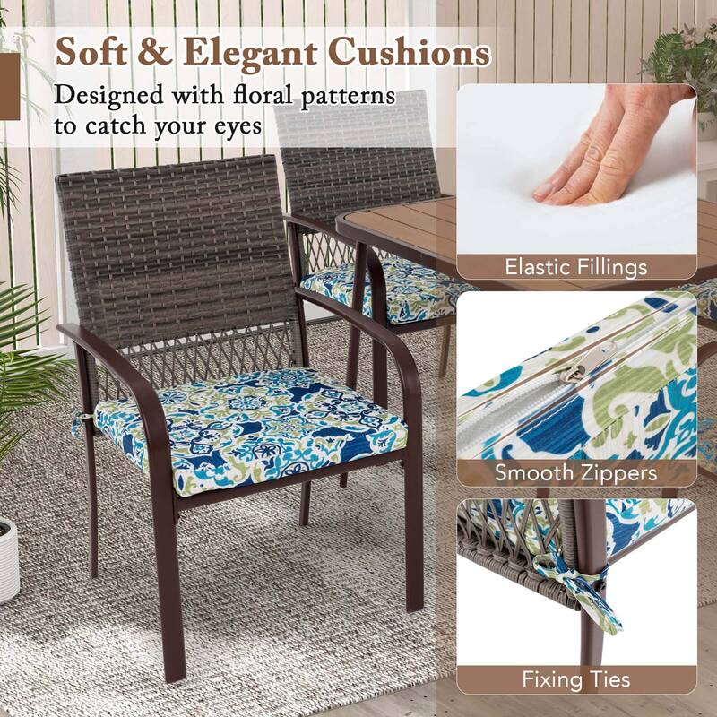 Costway 5 PCS Patio Dining Set with Wood-Plastic Tabletop & Umbrella - 5 PCS