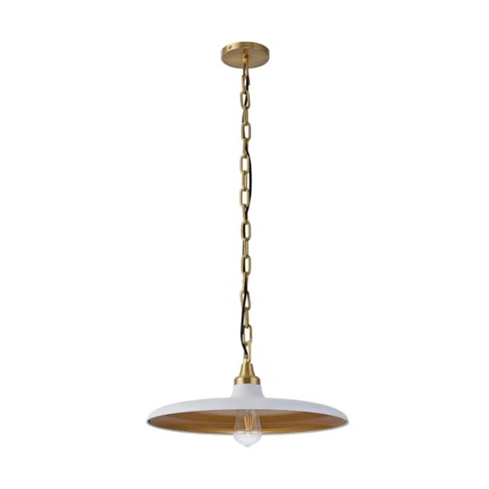 Modern 60-Watt 1-Light White Shaded Pendant Light with Iron Shade, No Bulbs Included
