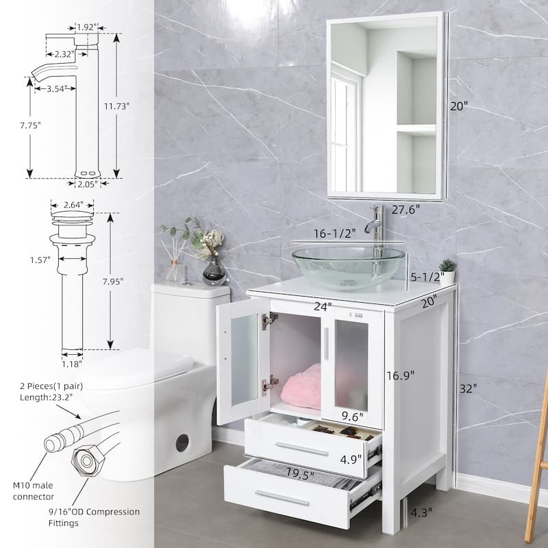 48" Bathroom Vanity Set Vessel Sink Mirror Faucet W/ Small Cabinet Combo