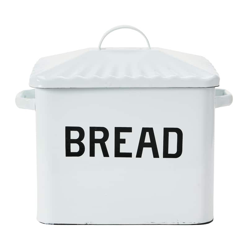 Enameled Metal Bread Box with "Bread" Message