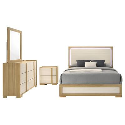 Hyle 4pc Queen Bedroom Set, Natural Brown and White Finish, Dresser