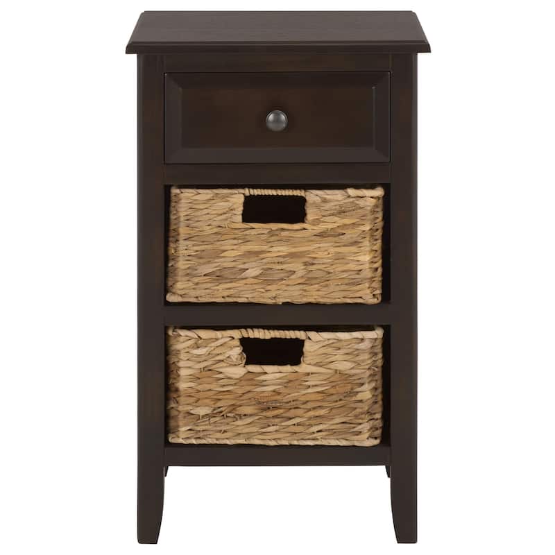 SAFAVIEH Helma Distressed Black Drawer Storage Side Table - 15" x 11.8" x 27.6" - 15"W x 12"D x 26"H - Dark Chocolate