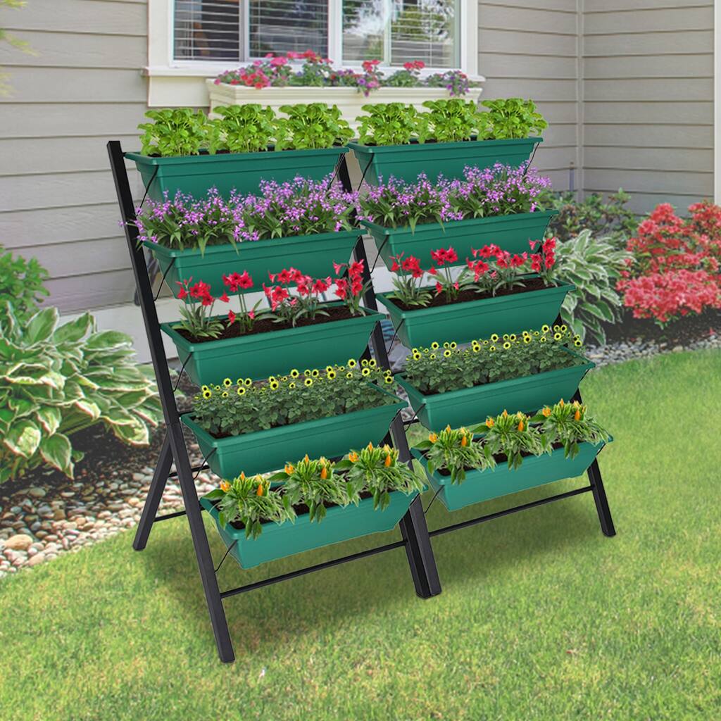 Kinbor 4FT Raised Garden Bed, Vertical Garden Planters w/ 5 Container Boxes, Elevated Freestanding Garden Kit Patio Backyard