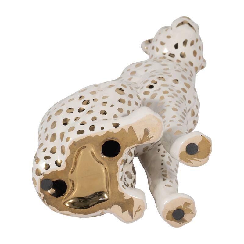Sagebrook Home 11" Sitting Leopard Sculpture Contemporary Glam Ceramic White and Gold Decorative Animal Figurine - 7" x 4" x 11"