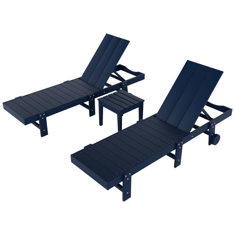 Polytrends Shoreside Modern Poly Eco-Friendly All Weather Reclining Pool Chaise Lounge With Wheels and Side Table (3-Piece Set)