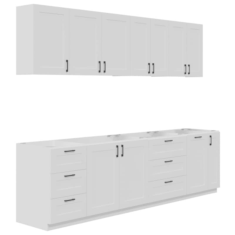 Modular White Kitchen Cabinet Set Customizable Base and Wall Cabinets Pantry Storage and DIY Countertop Design(Without desktop)