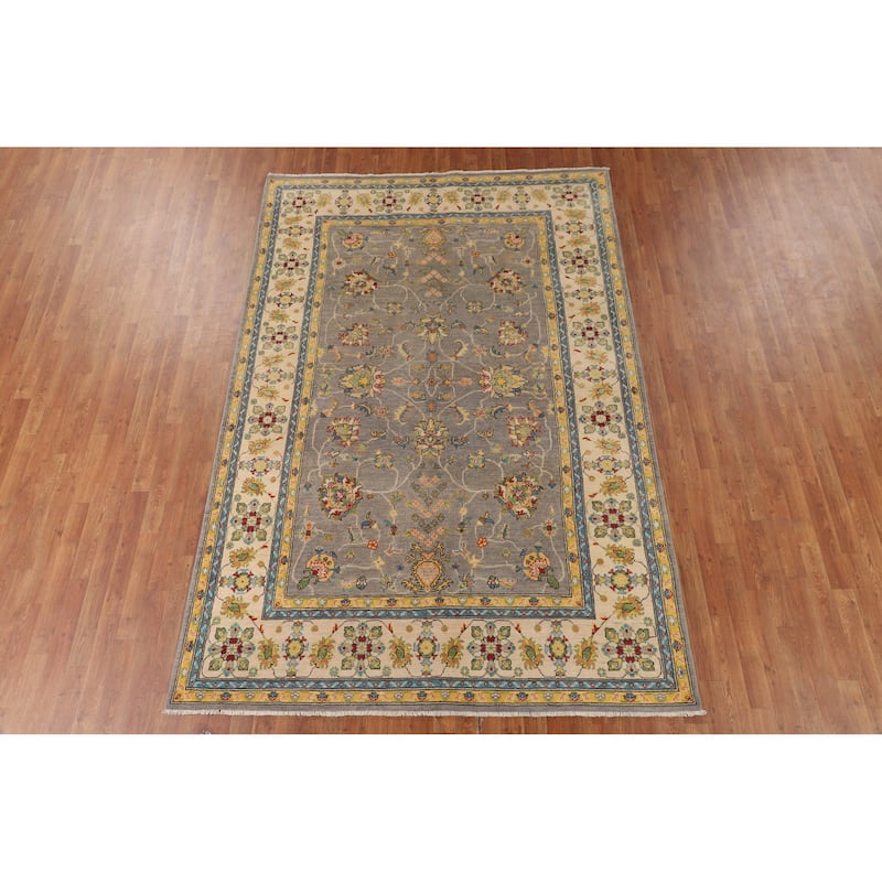 Floral Oushak Oriental Area Rug Hand-Knotted Wool Carpet - 6'6" x 9'8"
