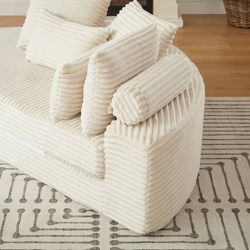 78.5-Inch Corduroy Semi-Circular 2-in-1 Sofa Bed,Designer Recliner with Pillow