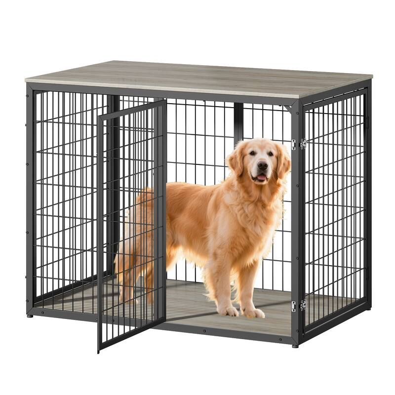 47'' Large Dog Crate, Wooden Dog Cage with 3 Doors for Large Medium Dogs, Wooden Kennel End Table for Living Room