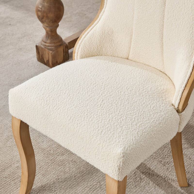 Snow Velvet Dining Chairs, Mid-Century Style with Curved Wood Trim & Sculpted Legs, Upholstered Comfort for Dining/Lounge