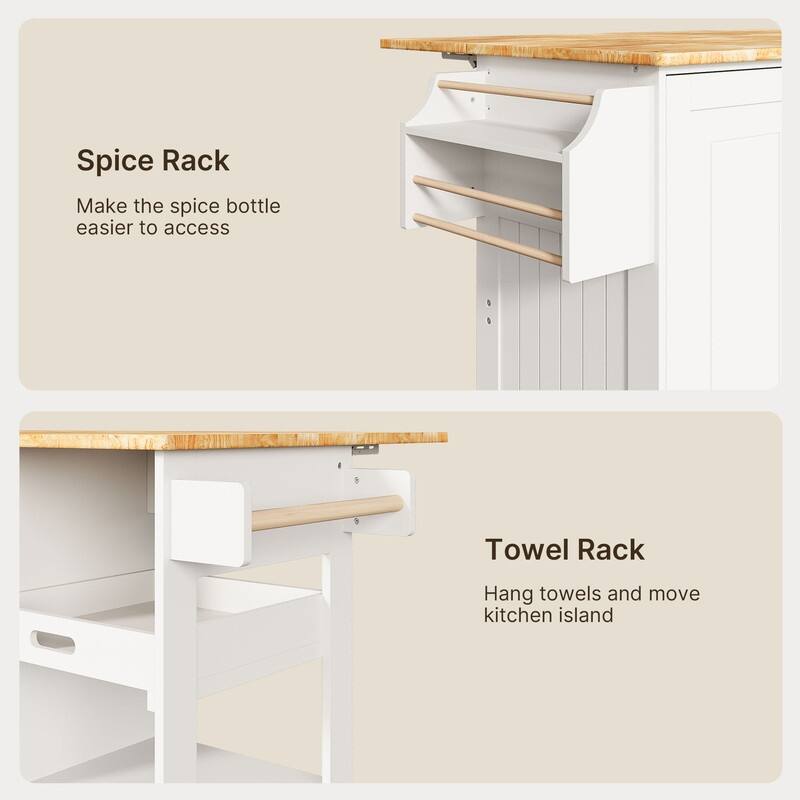 Kitchen Island Cart, Kitchen Island Rolling Trolley Cart with Adjustable Storage Cabinet