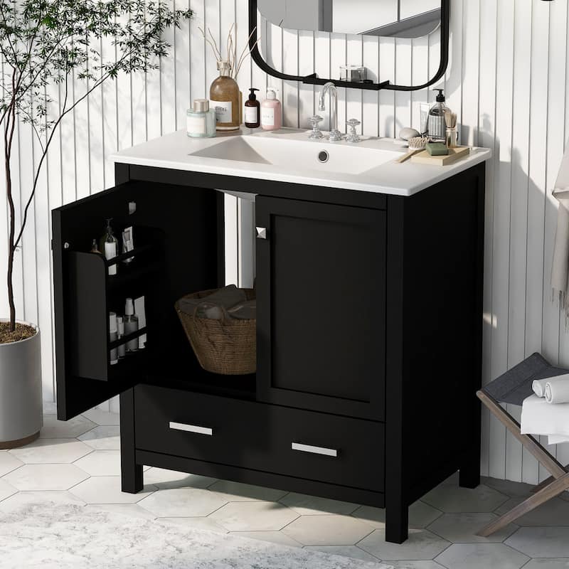 30"Bathroom Vanity with Single Sink,Combo Cabinet Undermount Sink,Cabinet with 2 Doors,a Drawer,Soft Closing,Solid Wood Frame