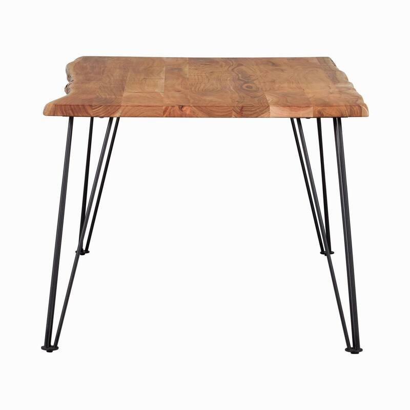Wooden Dining Table with Live Edge Details and Metal Legs, Brown