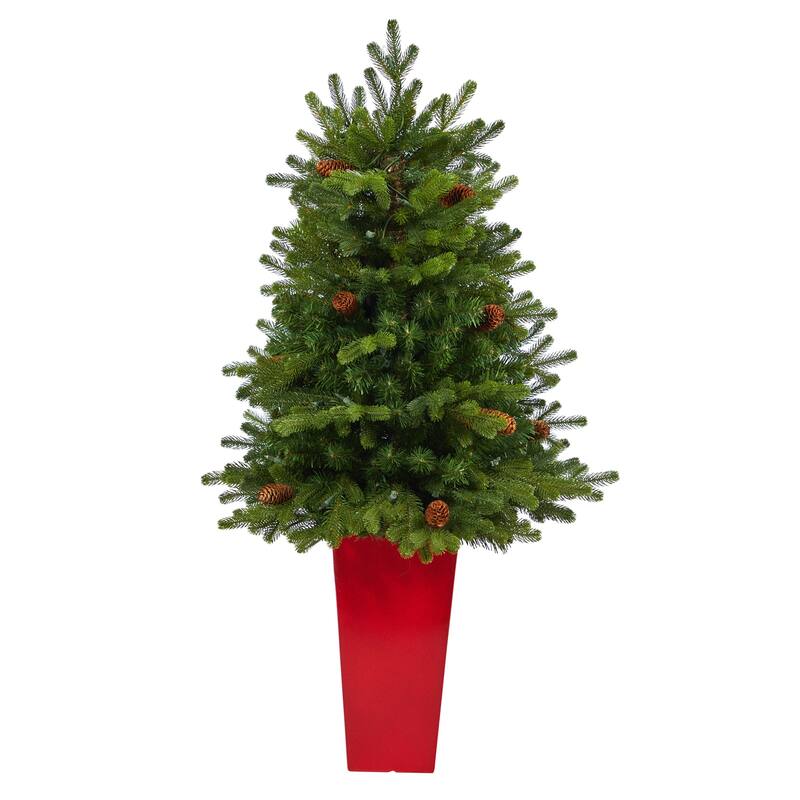 Pre-Lit Yukon Mountain Fir Artificial Potted Christmas Tree - 3.5' - Clear Lights - 3.5 Foot