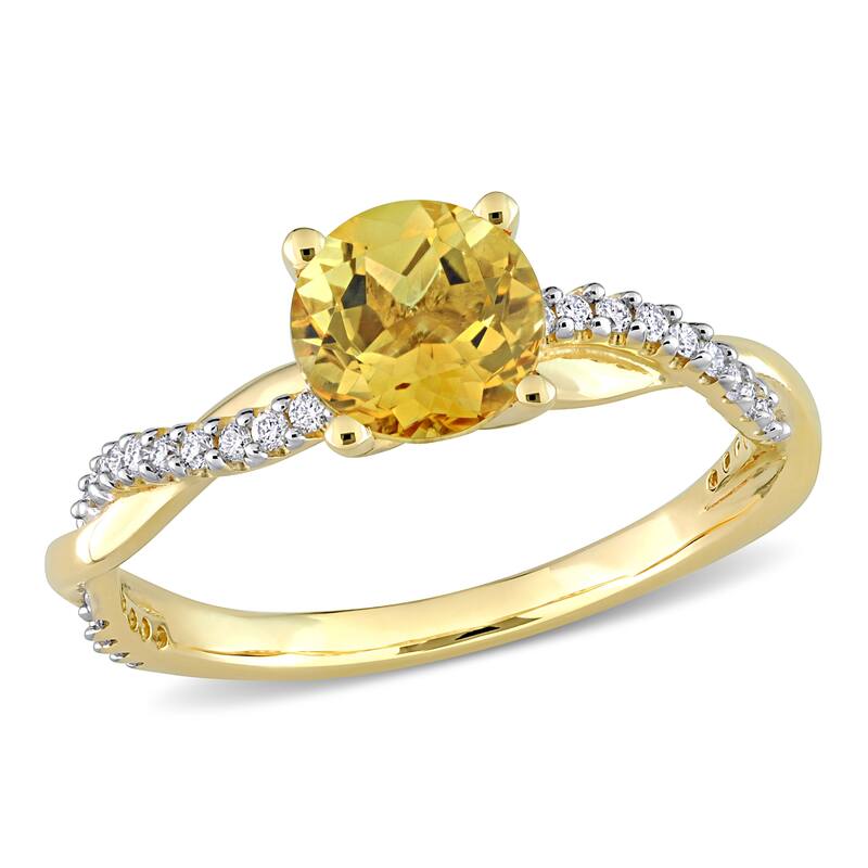 Miadora Citrine and 1/6ct TDW Diamond Crossover Birthstone Ring in 14k Yellow Gold
