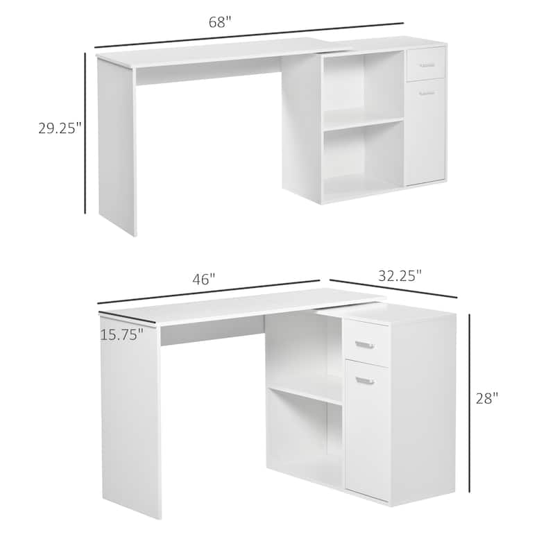 HOMCOM L Shaped Corner Computer Desk Workstation with Rotating Storage Shelves and Drawer for Home & Office