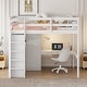 preview thumbnail 3 of 16, Full Size Wood Loft Bed with Built-in Wardrobe, Desk, Storage Shelves and Drawers, White