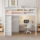 preview thumbnail 3 of 7, Wooden Full Size Loft Bed with Built-in Wardrobe and Desk,White