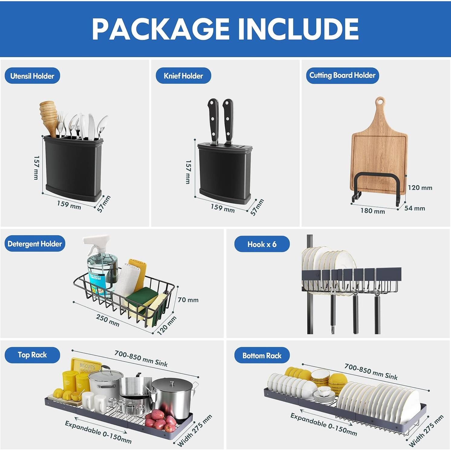 Over The Sink Dish Drying Rack, 2 Tier Stainless Steel Adjustable Kitchen Dish Drainer Bed