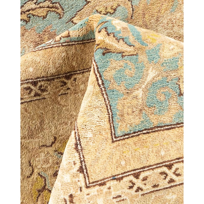 Overton Hand Knotted Wool Vintage Inspired Modern Contemporary Eclectic Light Blue Area Rug - 8 x 10