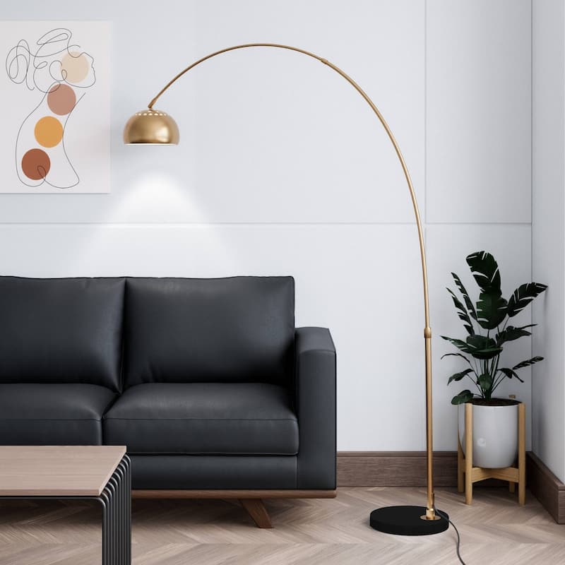 Floor Lamp with Black Marble Base and Metal Lamp Shade Arco Collection - 76"