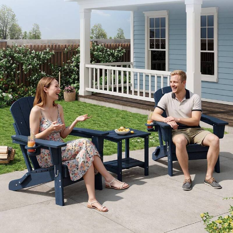 Set of 2 All-Weather HDPE Folding Adirondack Chair For Patios, Decks, Gardens with 1 Table