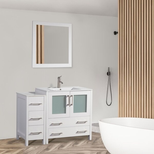 Vanity Art 42 Inch Single Sink Bathroom Vanity Set 5 Dove-Tailed Drawers 1 Cabinets 1 Shelf, Soft-Closing Doors with Free Mirror