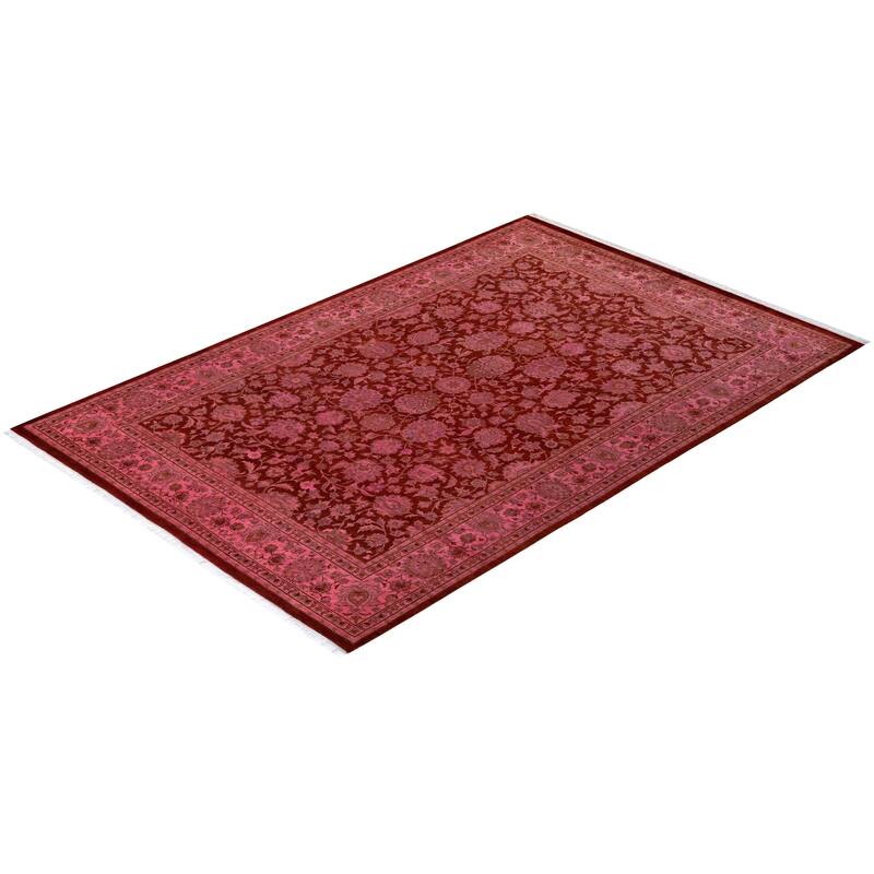 Overton Hand Knotted Wool Vintage Inspired Modern Contemporary Overdyed Red Area Rug - 6' 2" x 8' 10"