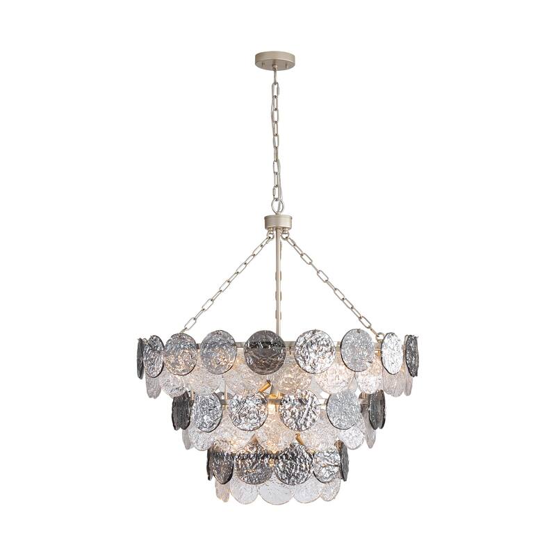 Cascada 3 Tier - 13 Light Pendant in Aegean Silver with Smoke Plated Glass Shade - Gold