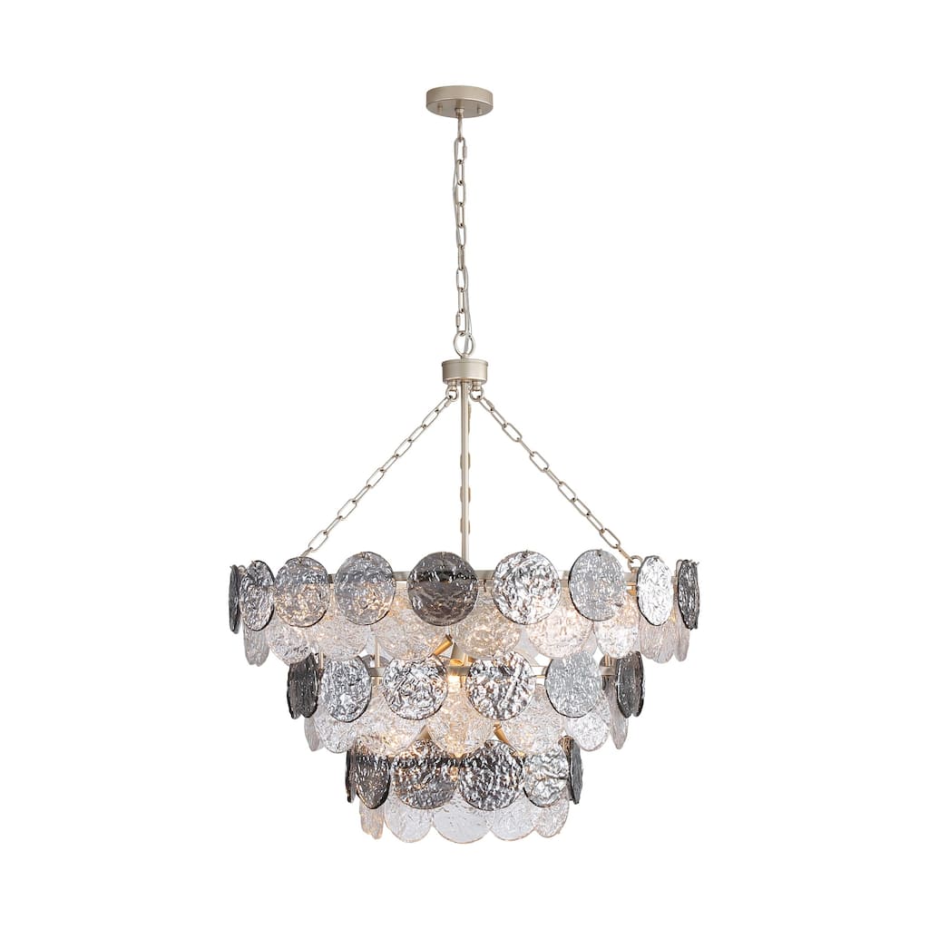 Cascada 3 Tier - 13 Light Pendant in Aegean Silver with Smoke Plated Glass Shade - Gold