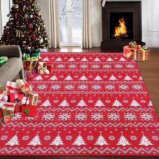 Garvee Christmas Area Rug Snowflake and Xmas Tree Pattern Rug