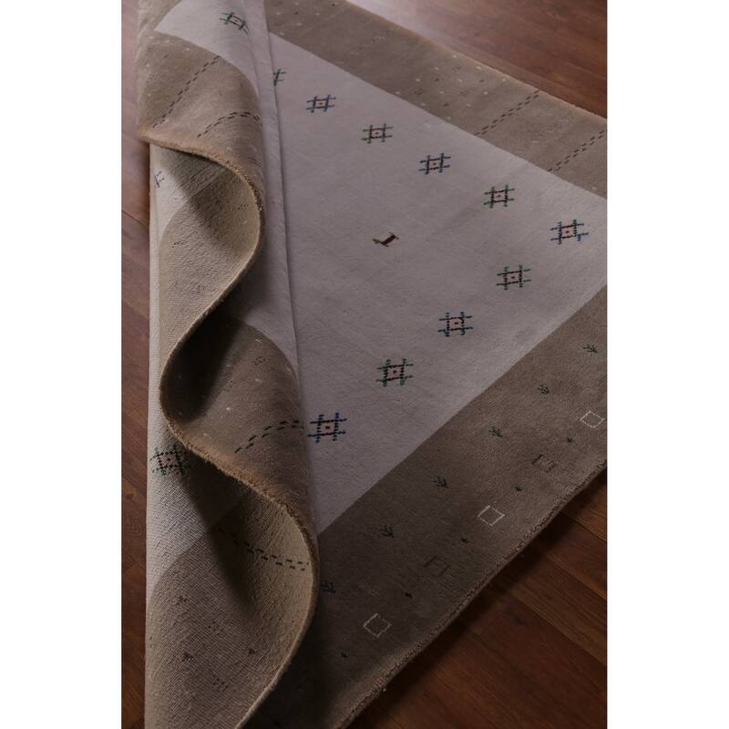 Hand Knotted Oriental 100% Wool Carpet Tribal Animal Pictorial Greys & Charcoal Gabbeh Area Rug - 7' 5'' X 5' 5''