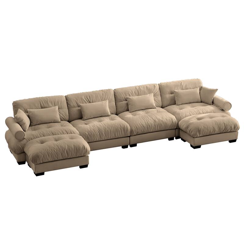U-Shaped 4 Deep Seater Sectional Sofa with 2 Movable Ottomans & Pillows
