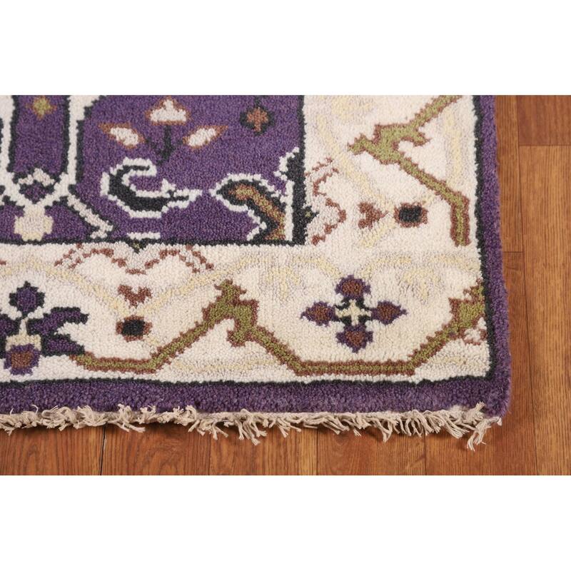 Purple & Ivory Oushak Oriental Runner Rug Hand-Knotted Wool Carpet - 2'6"x 9'9"