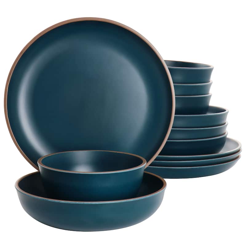 Gibson Home Rockabye 12 Piece Melamine Dinnerware Set in Dark Teal - Teal