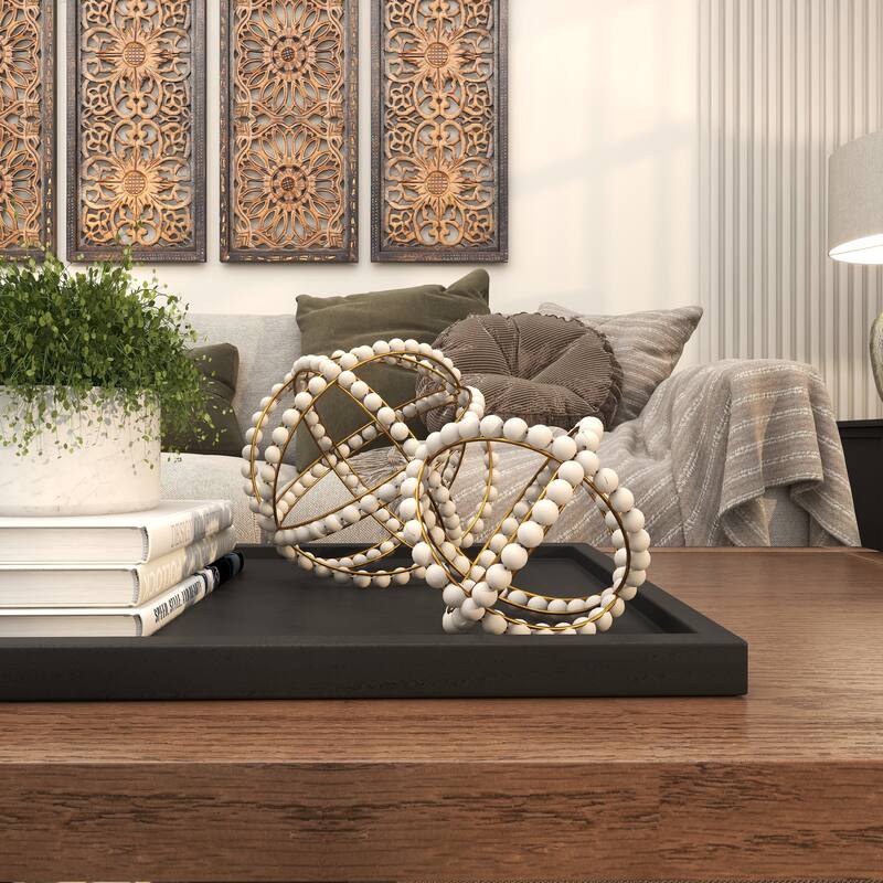 White Metal Handmade Beaded Geometric Decorative Sculpture (Set of 2)