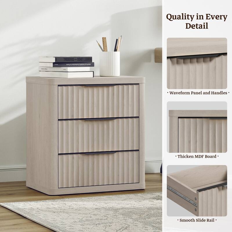 Versatile Retro Nightstand 3 Drawers Wavy Design