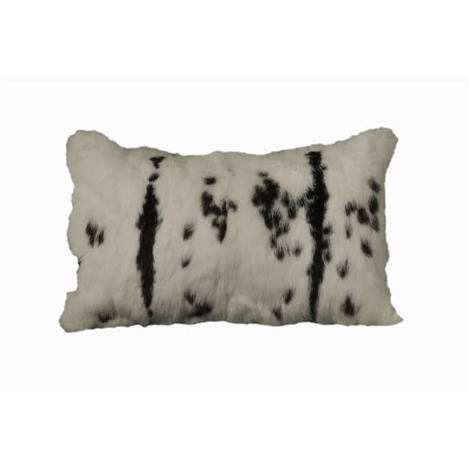 HomeRoots 12" X 20" Black And White Rabbit Zippered Natural Fur Animal Print Throw Pillow