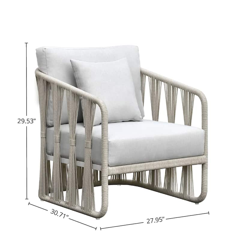 Alexa Outdoor Arm Chair with Cushions, White