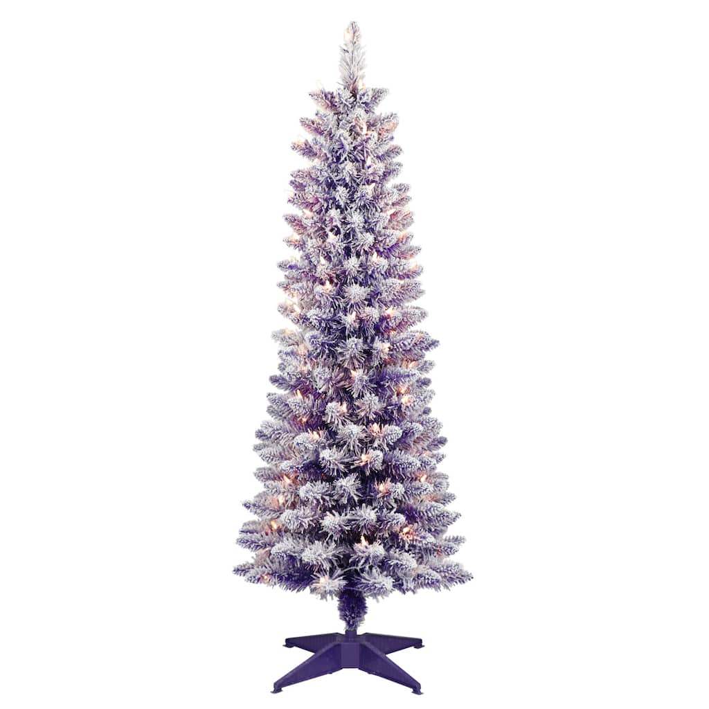 4.5' Pencil Flocked Purple Artificial Christmas Tree, Clear Lights - 4.5 Foot