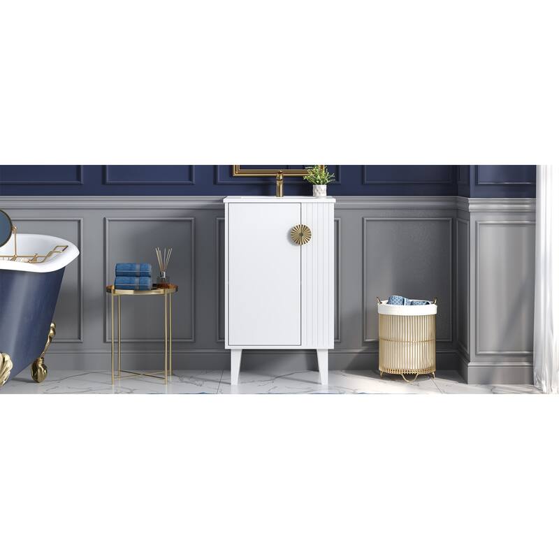 Roomfitters 20 Inch Bathroom Vanity with Ceramic Sink, Freestanding French Style Cabinet with Half-Moon Pulls