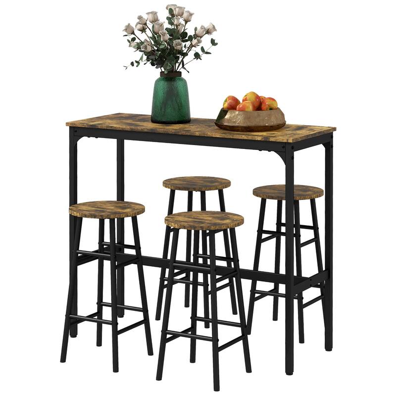 Modern 5-Piece Dining Set with Square Counter Height Bar Table & 4 Bar Stools