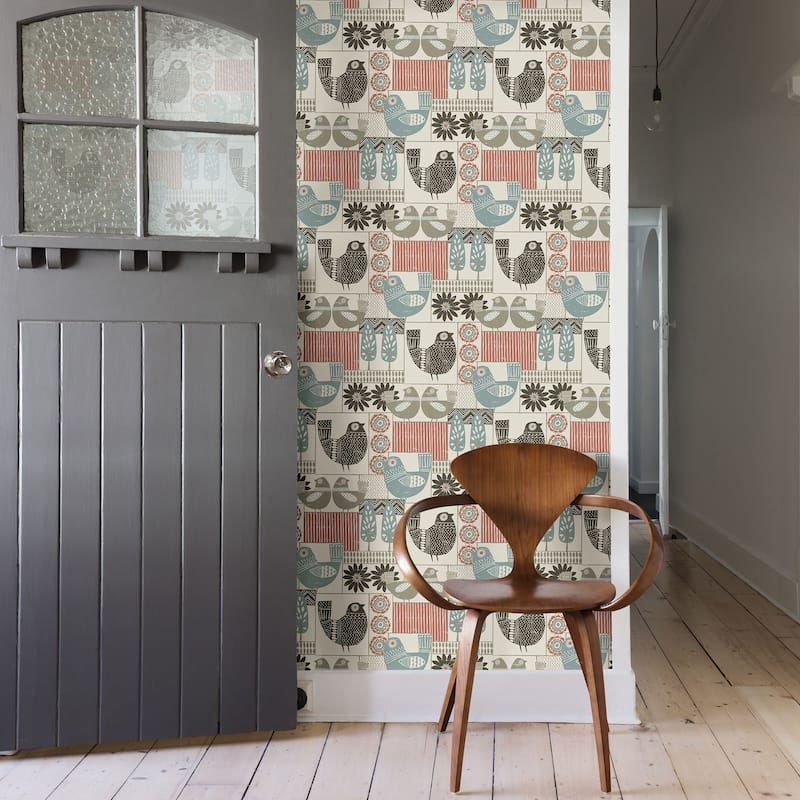 A-Street Prints Hennika Coral Patchwork Wallpaper