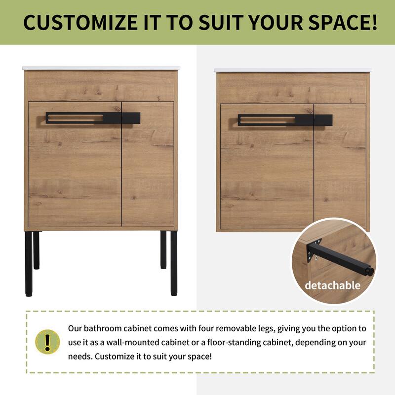 Beingnext 24"/30"/36" Bathroom Vanity with Sink, Freestanding or Floating Bathroom Vanity with 2 Doors and 1 Adjustable Shelf