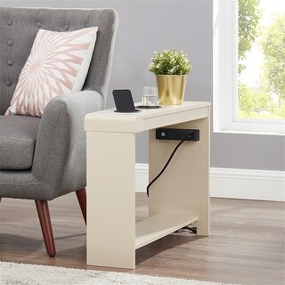 End Table with Charging Station, USB Ports & Outlets, Narrow Side Table, Chair Side Table Nightstand, Bedside Table, Slim Sofa