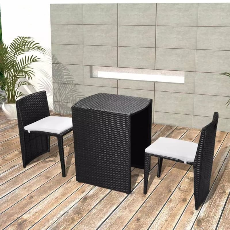 vidaXL Patio Bistro Set Outdoor Furniture Set Table and Chairs Poly Rattan - 23.6" x 18.9" x 27.6"